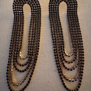 Anthropologie Black & Gold Oval Loops Drop Earrings, Glamorous